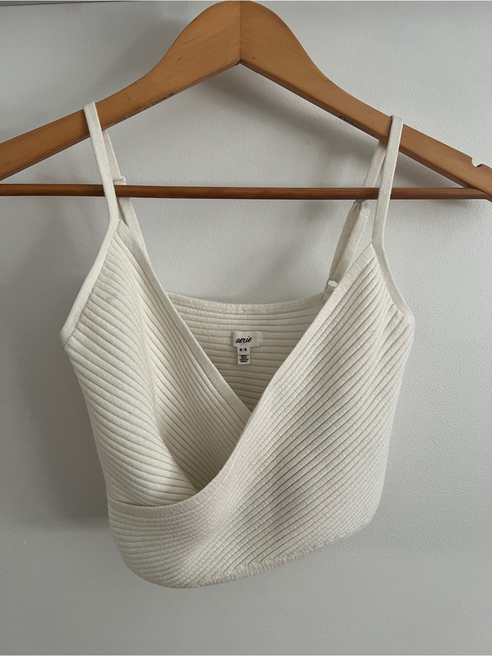 aerie Cream Ribbed Wrap-Front Cami